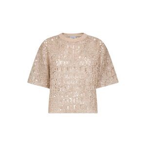 Brunello Cucinelli Women Beige Dazzling Croc Embroidery Knit T-Shirt